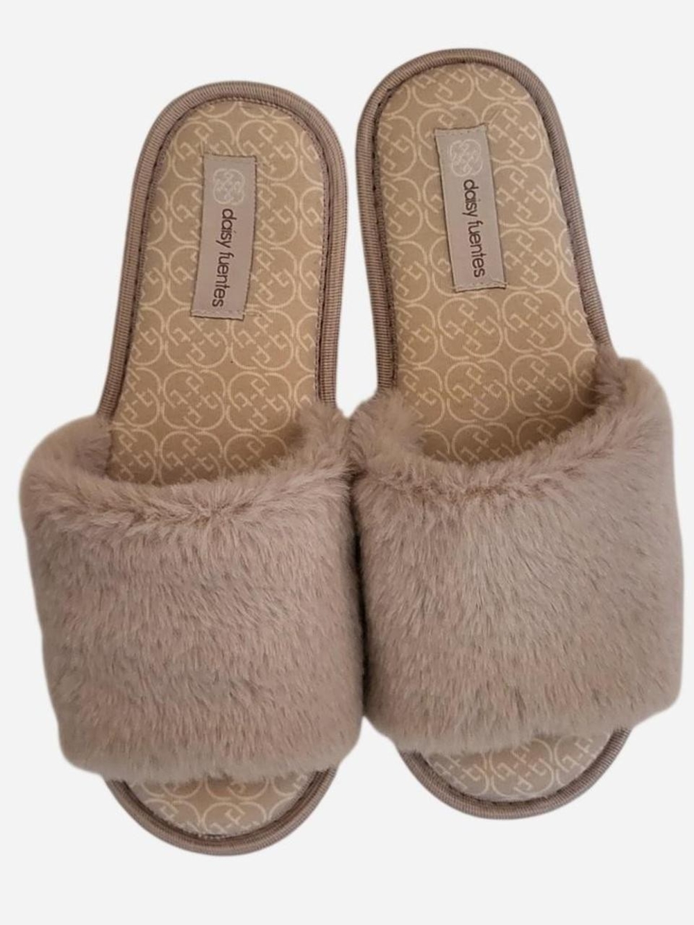 Daisy Fuentes Plush Faux Fur Slide Slippers - Taupe
